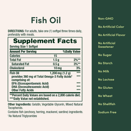 Nature's Bounty Fish Oil Omega 3 - 1200mg - 200 Softgels
