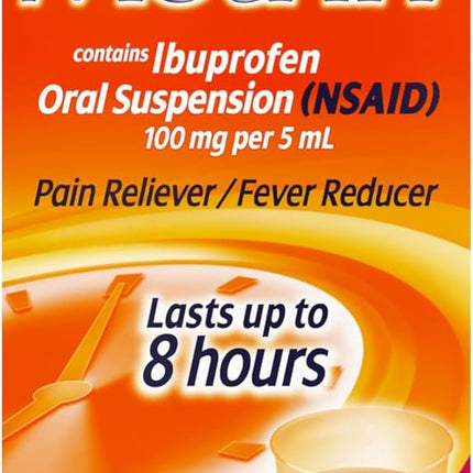 Children's Motrin Oral Suspension Medicine, 100 mg Ibuprofen, Kids Fever Reducer & Pain Reliever for Minor Aches & Pains Due to Cold & Flu, Alcohol-Free, Berry Flavored, 4 fl. oz