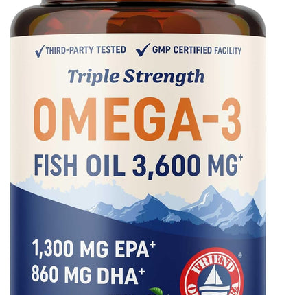 Triple Strength Omega 3 Fish Oil 3600mg - EPA & DHA - 120 Count