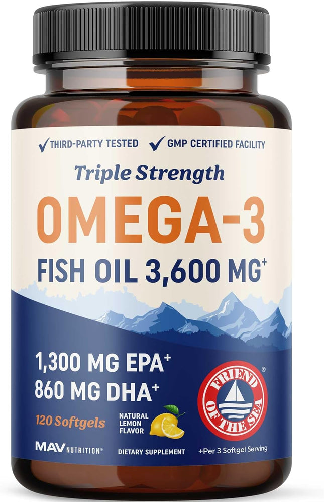 Triple Strength Omega 3 Fish Oil 3600mg - EPA & DHA - 120 Count