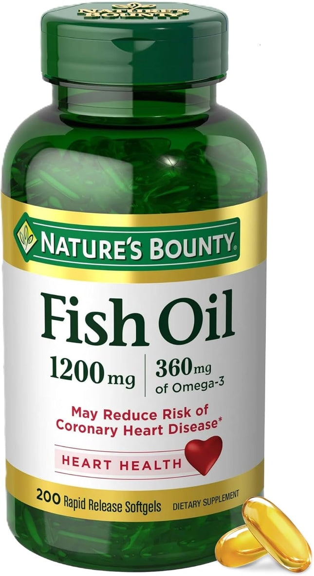 Nature's Bounty Fish oil 1200mg - Supports Heart Health, 1200 Mg Fish Oil, Omega-3, 200