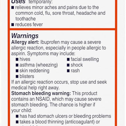 Children's Motrin Oral Suspension Medicine, 100 mg Ibuprofen, Kids Fever Reducer & Pain Reliever for Minor Aches & Pains Due to Cold & Flu, Alcohol-Free, Berry Flavored, 4 fl. oz