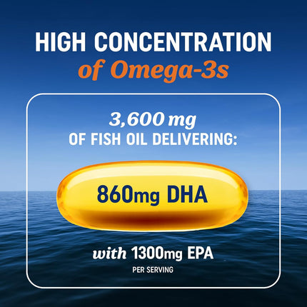 Triple Strength Omega 3 Fish Oil 3600mg - EPA & DHA - 120 Count