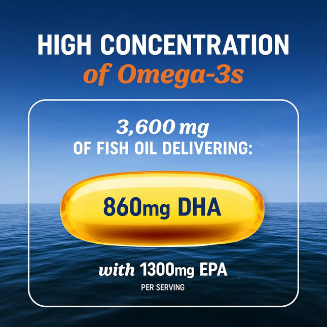 Triple Strength Omega 3 Fish Oil 3600mg - EPA & DHA - 120 Count