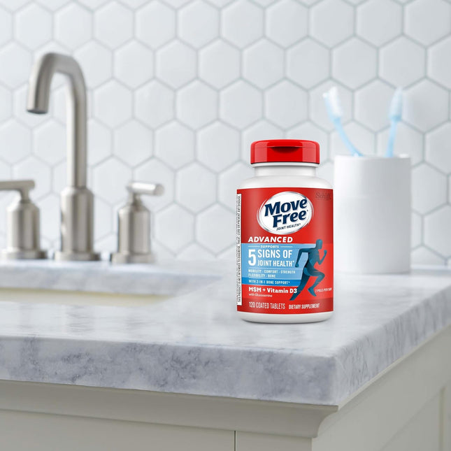 Move Free Advanced Glucosamine Chondroitin MSM + Vitamin D3 Joint Support Supplement, Supports Mobility Comfort Strength Flexibility & Bone + Immune Health - Tablet, 3x120ct Bottles (120 servings)