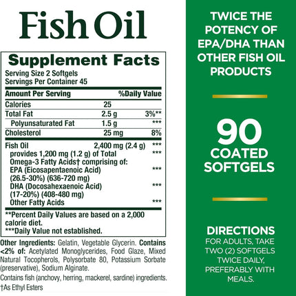 Nature's Bounty Odorless Fish Oil 1200mg - EPA & DHA - 90 Softgels