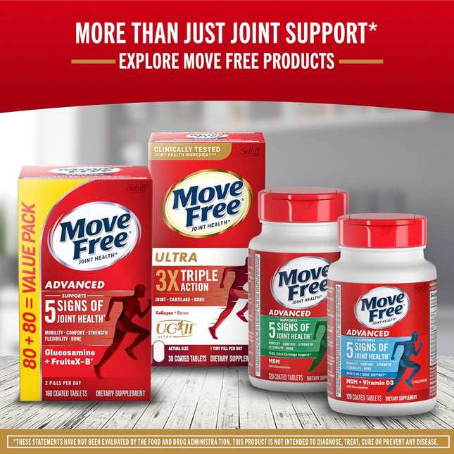 Move Free Ultra Pro Quadruple Action Joint Support - Type 2 Collagen MSM - 120 Tablets