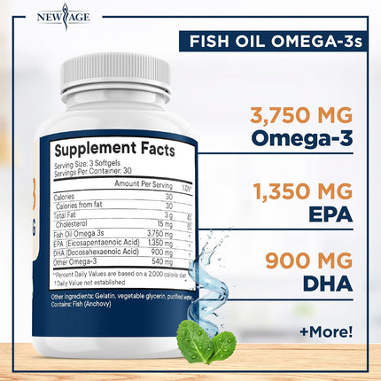 Triple Strength Omega 3 Fish Oil 3600mg - EPA & DHA - 120 Count