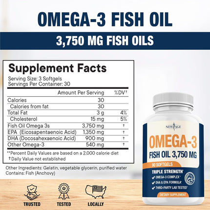 Triple Strength Omega 3 Fish Oil 3600mg - EPA & DHA - 120 Count