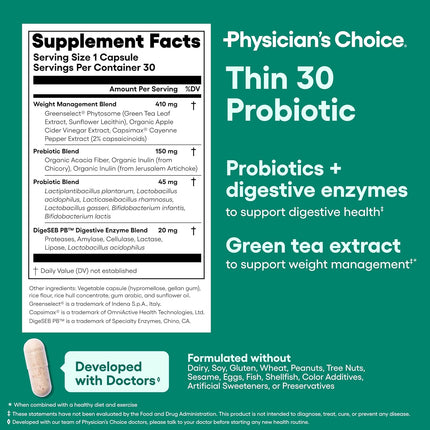 Physician's CHOICE Probiotics for Weight Management & Bloating - 30 Count