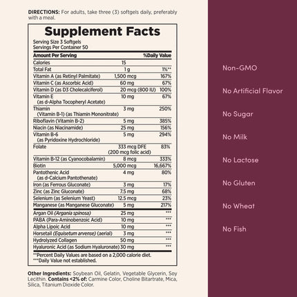 Nature's Bounty Optimal Solutions Advanced Hair, Skin and Nail Biotin & Vitamins A, C, & E Softgels, 150 Count