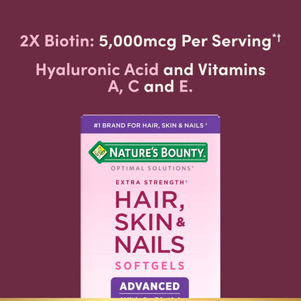Nature's Bounty Optimal Solutions Advanced Hair, Skin and Nail Biotin & Vitamins A, C, & E Softgels, 150 Count
